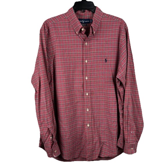 Ralph Lauren Dress shirt Men Large Red Plaid Pony Classic Fit Button Casual READ - Picture 2 of 9